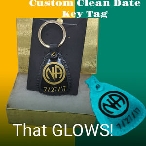 NA Narcotics Anonymous CUSTOM black keytag! Add your clean date! Free goodies!